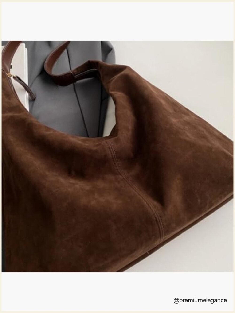 Classic Black Suede Hobo Bag - Minimal Shoulder Tote - Picture 7 of 7